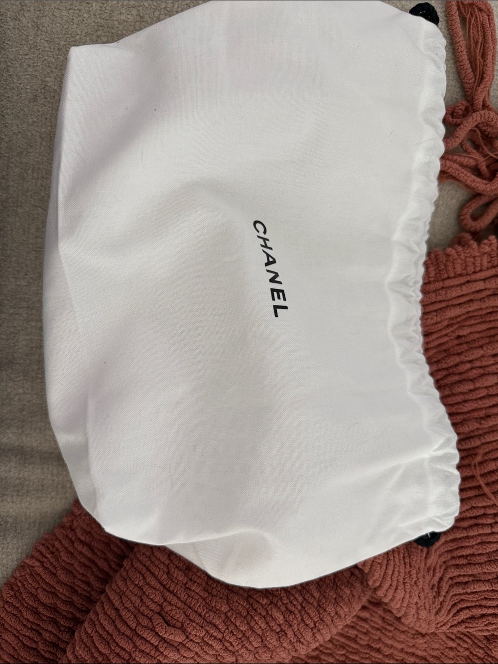 CHANEL White Drawstring Logo Dust Bag